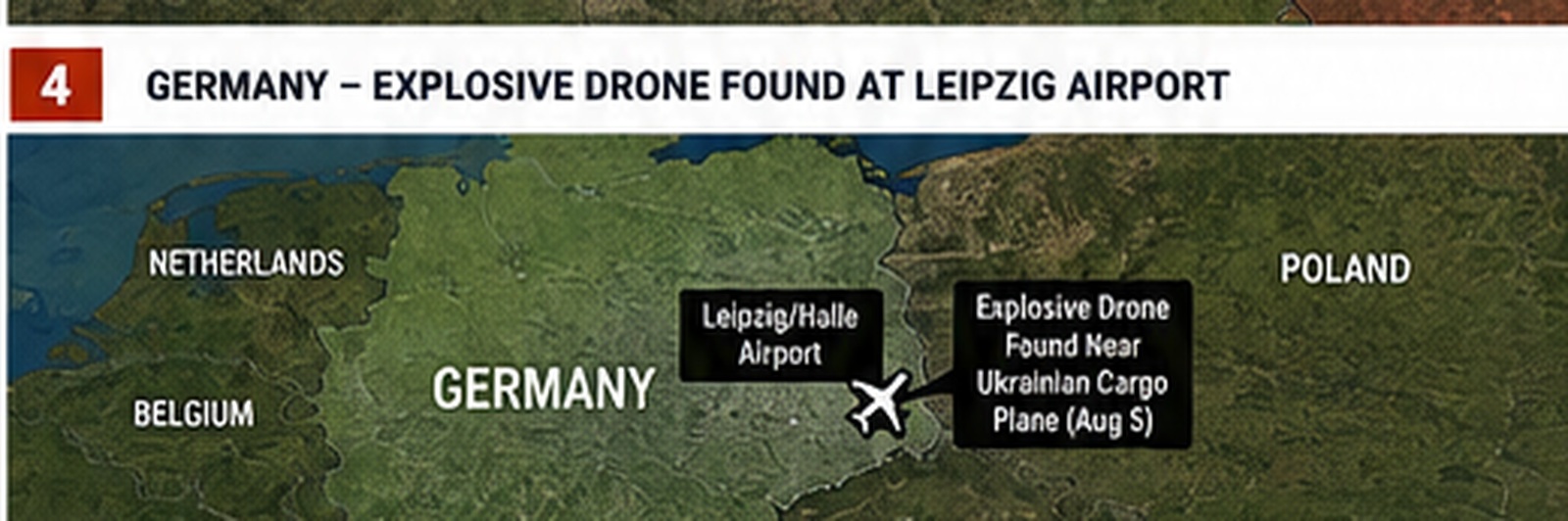 Map of Germany showing Leipzig Halle Airport and the location where an explosive drone was discovered